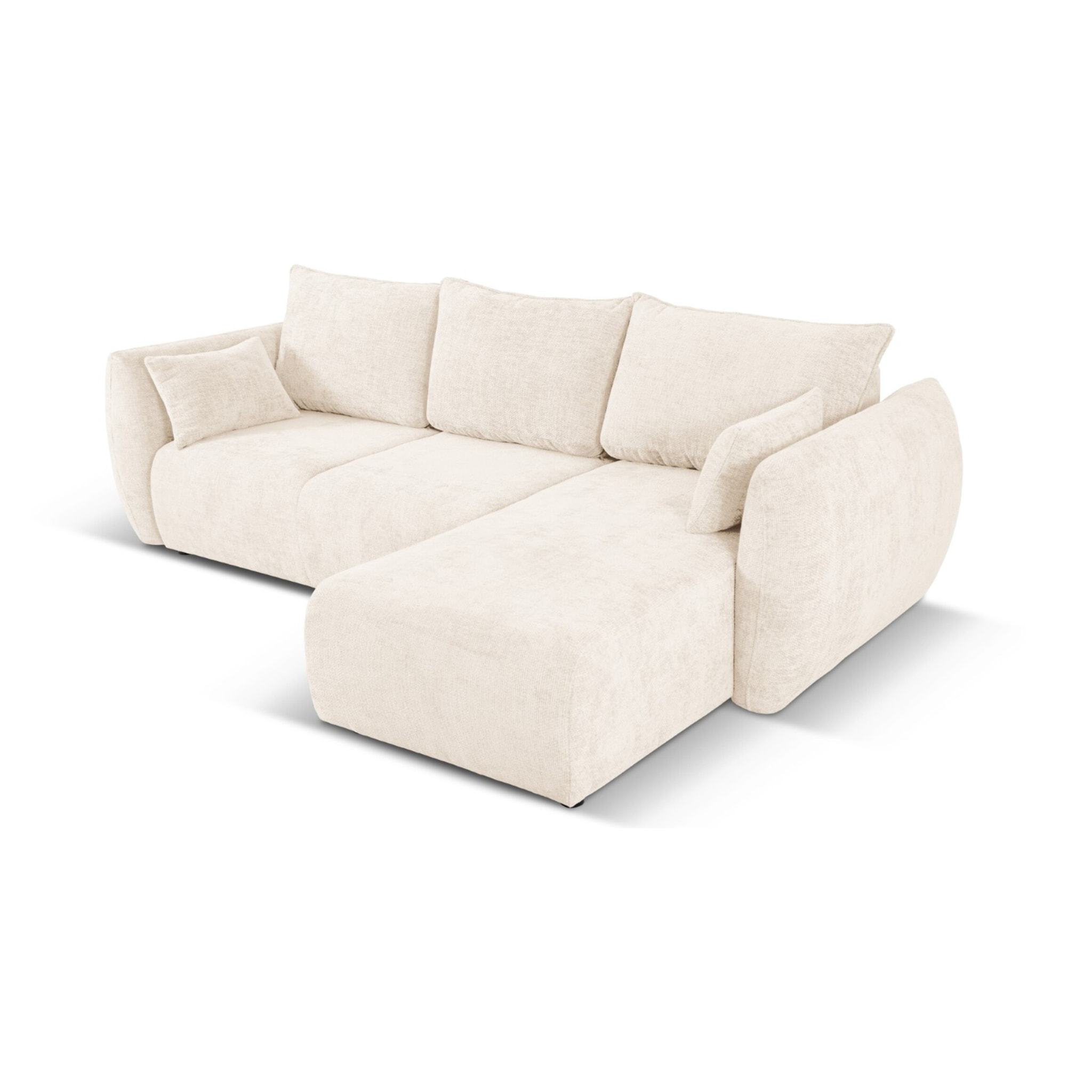 Canapé d'angle droit convertible avec coffre de rangement "Matera" 4 places en chenille beige clair