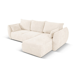 Canapé d'angle droit convertible avec coffre de rangement "Matera" 4 places en chenille beige clair