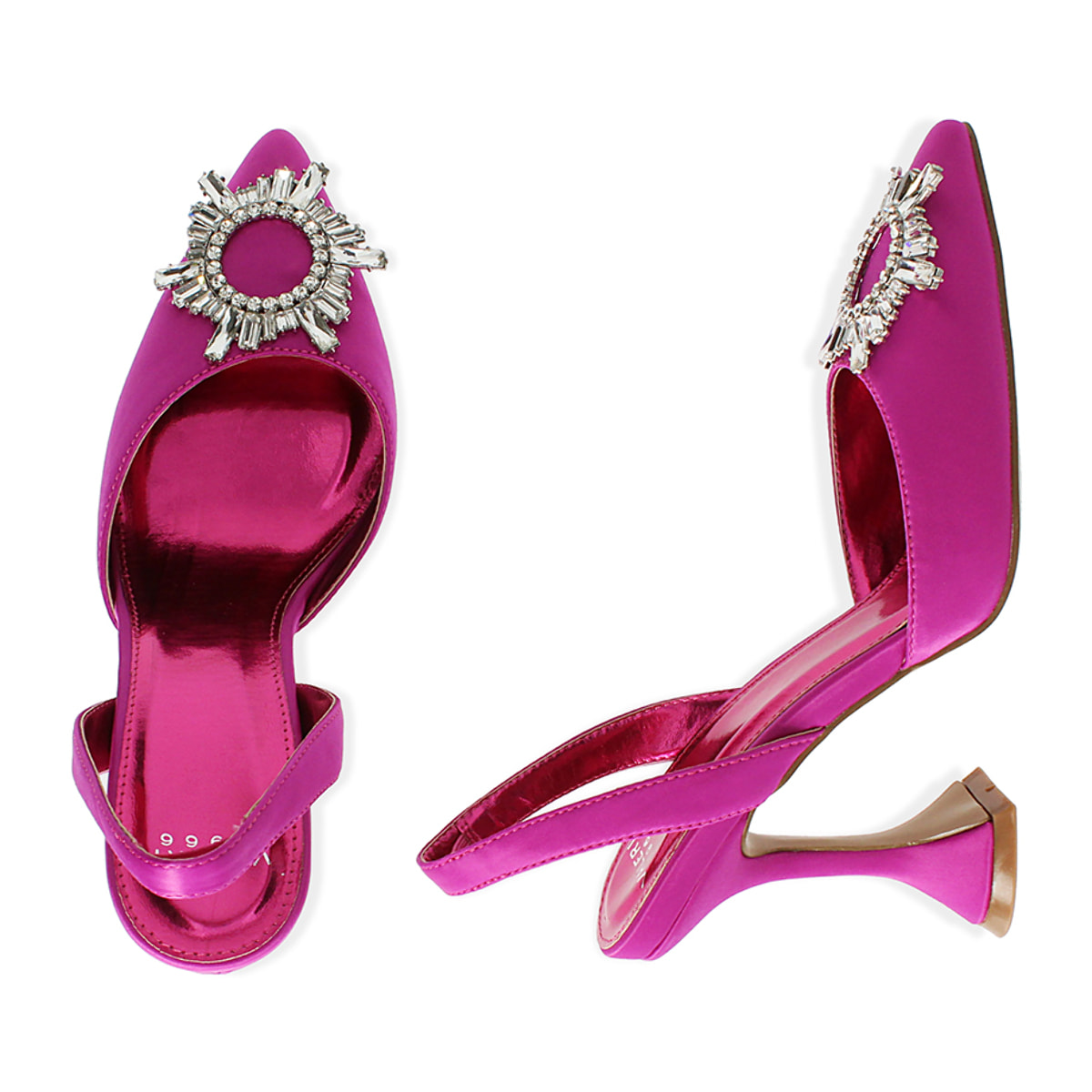 Slingback fucsia in raso, tacco 10 cm