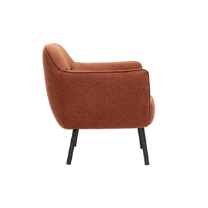 Fauteuil design en tissu effet velours texturé terre brûlée et métal noir LAURENS