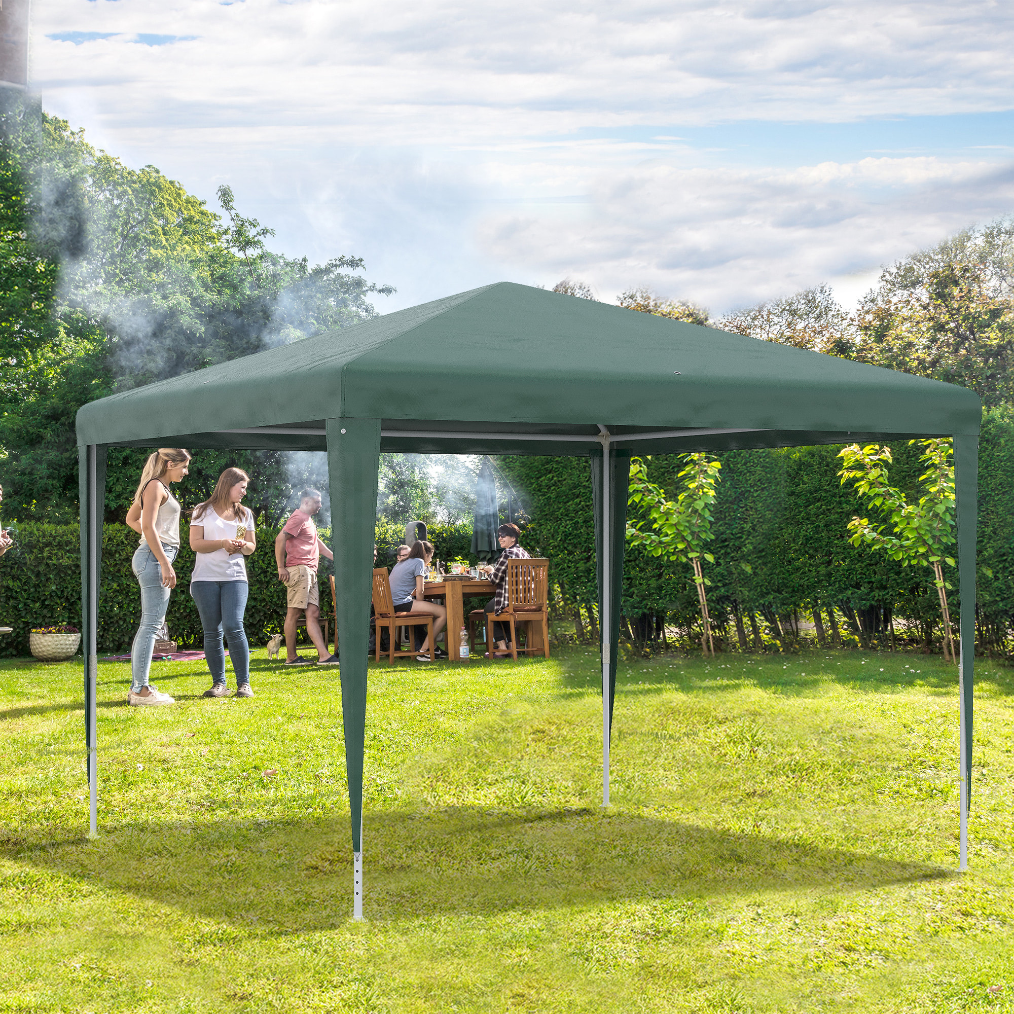 Carpa Desmontable 3x3 m Cenador Pabellón de Jardín con 4 Orificios de Drenaje y Marco de Acero Gazebo para Terraza Patio Exterior Camping Verde