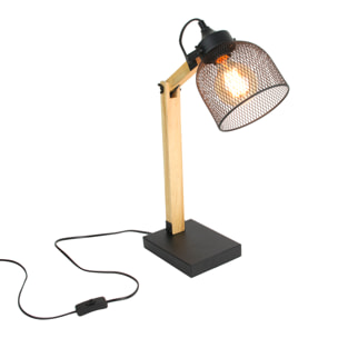 Lampe A Poser Grille Metal Noir Bois