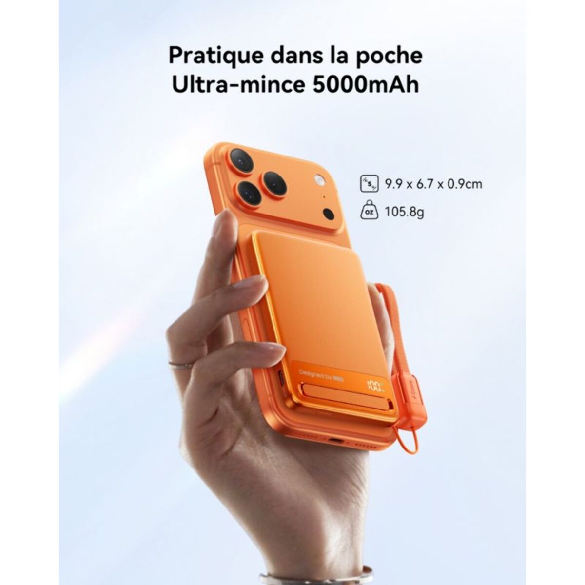 Batterie externe INIU 5000 mAh Magnet Qi2 MagPro slim orange