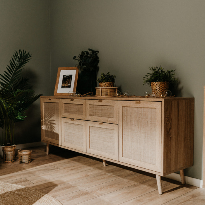 Buffet avec tiroirs et placards effet cannage CARINA