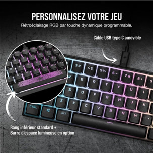 Clavier gamer CORSAIR K65 RGB MINI CHERRY MX Red Noir