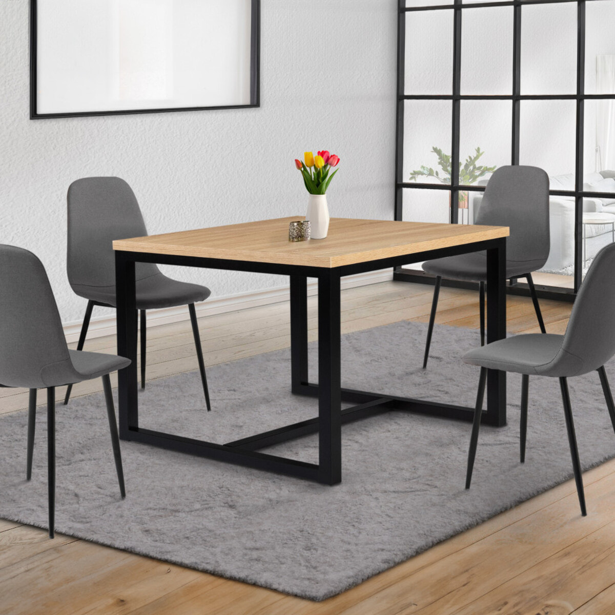 Table à manger dépliante Memphis bois et noir 80-160cm