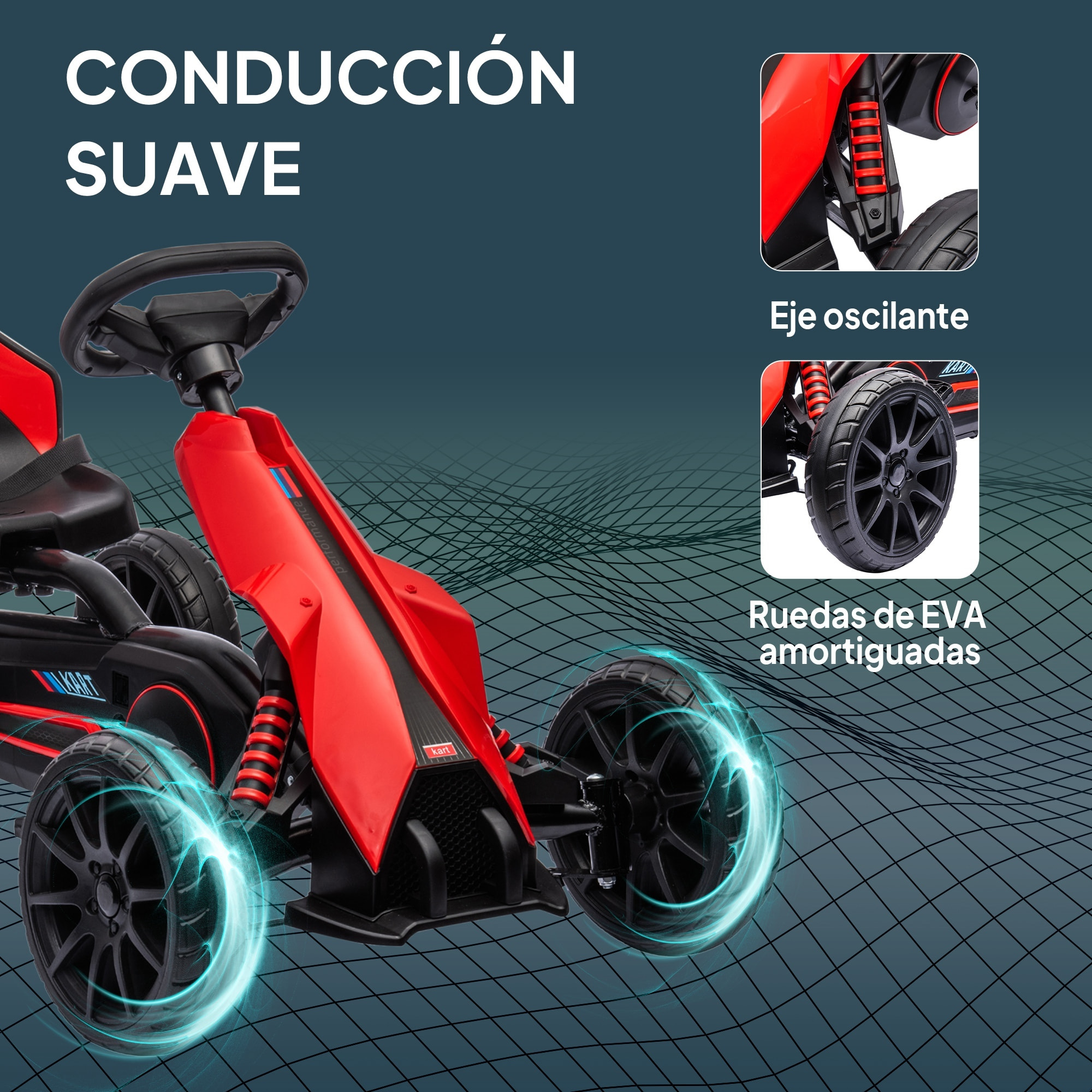 Kart Pedales Go Kart a Pedales para Niños de 3-8 Años con Asiento Ajustable en 4 Posiciones Freno de Mano y Ruedas de EVA Carga 30 kg Rojo