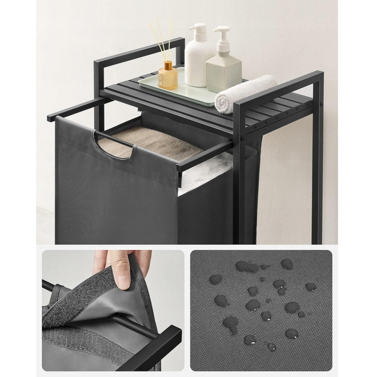 Cesto Biancheria Loft con Ripiano e Sacco Estraibile Grigio