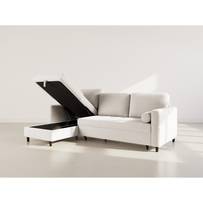 Marceau - Canapé d'angle réversible 4 places convertible avec coffre en velours côtelé - Beige