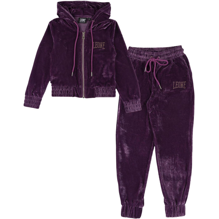 Tuta invernale in ciniglia da bambina con cappuccio e zip Leone 1947 Lavender