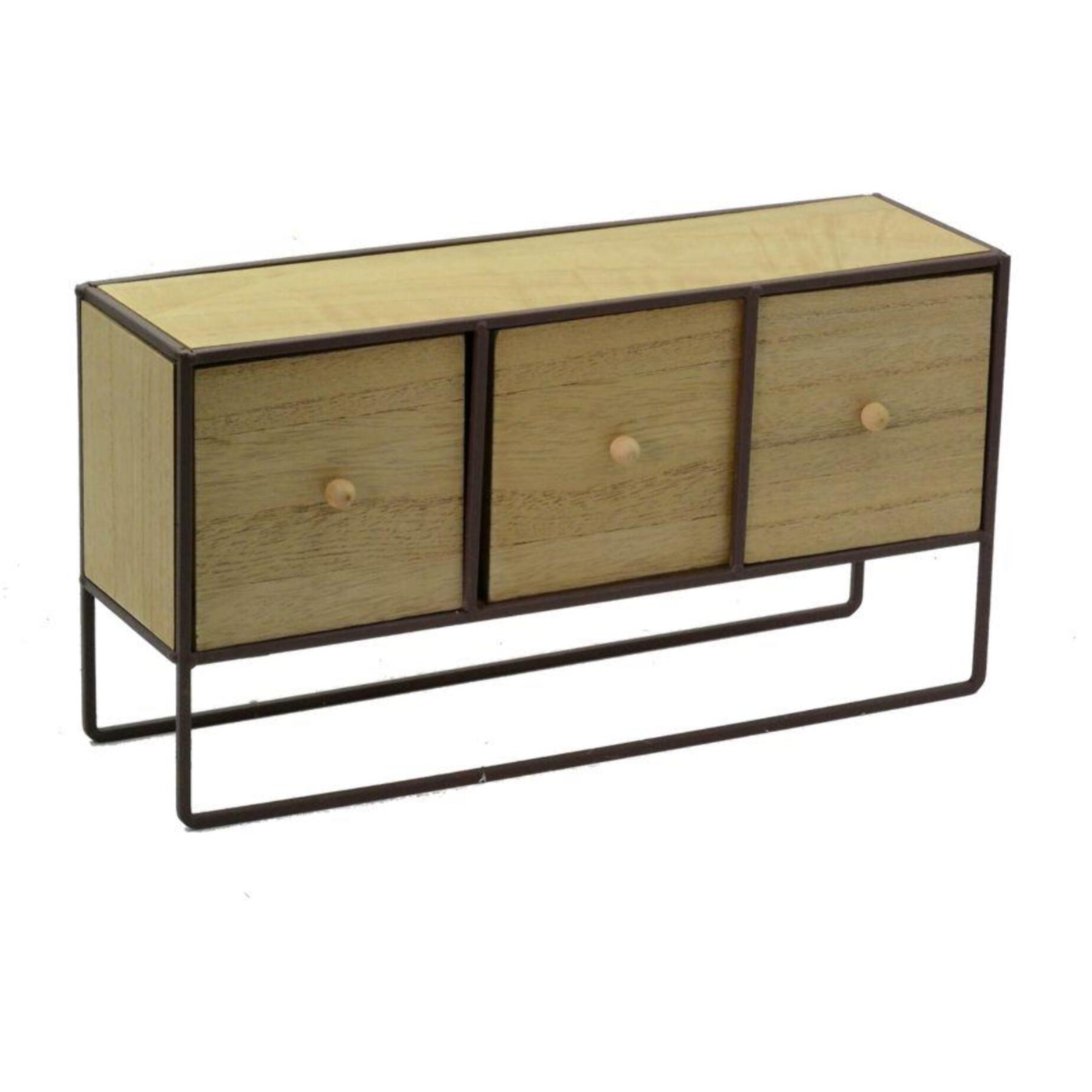 Portatutto in legno e metallo marrone arrugginito 3 cassetti cm38x11h20
