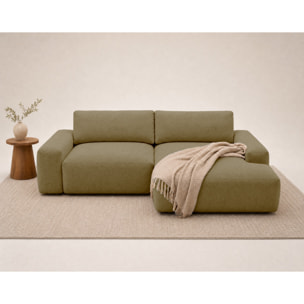 Tama - Canapé d'angle droit 4 places convertible avec coffre en tissu - Vert