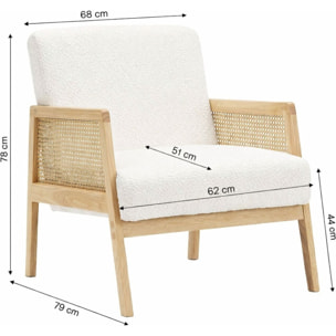 Fauteuil en cannage et tissu bouclé - MANI