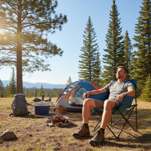 Well Home Silla de camping deluxe 70x52x82cm acero negro, tejido 600x300D, hasta 120kg, con bolsa de transporte