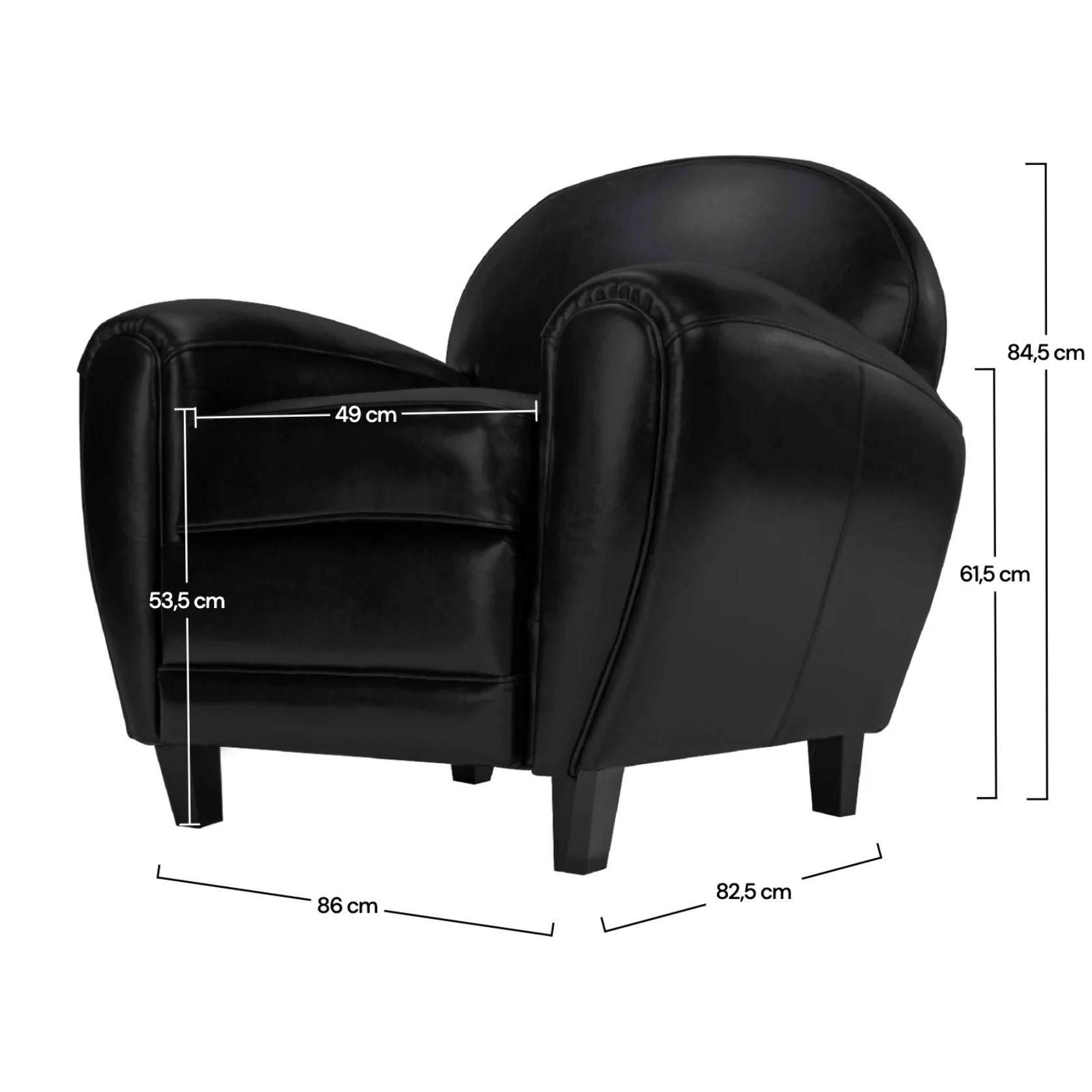 Fauteuil noir en croute de cuir enduite - Club
