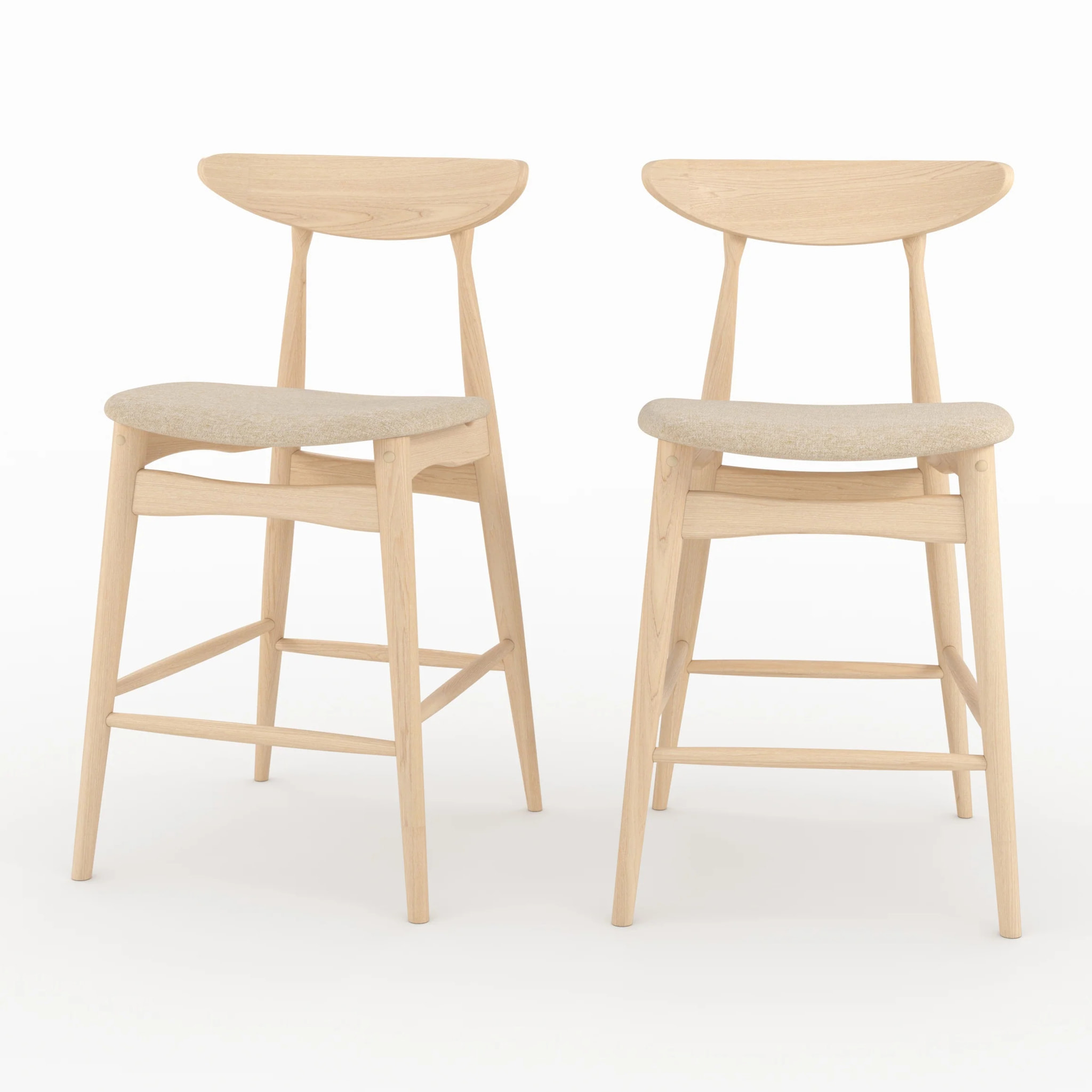Lot de 2 chaises pour ilot central 63,5 cm en tissu beige et bois - Josette