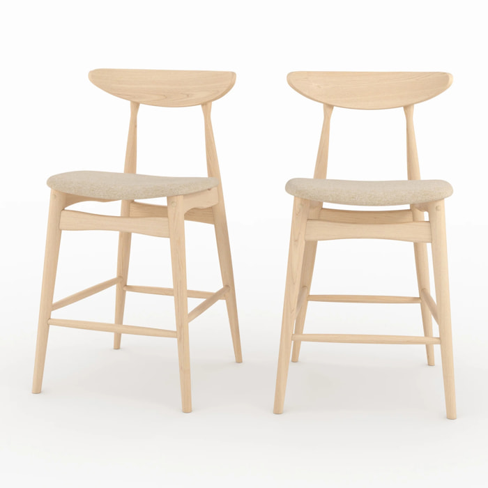 Lot de 2 chaises pour ilot central 63,5 cm en tissu beige et bois - Josette