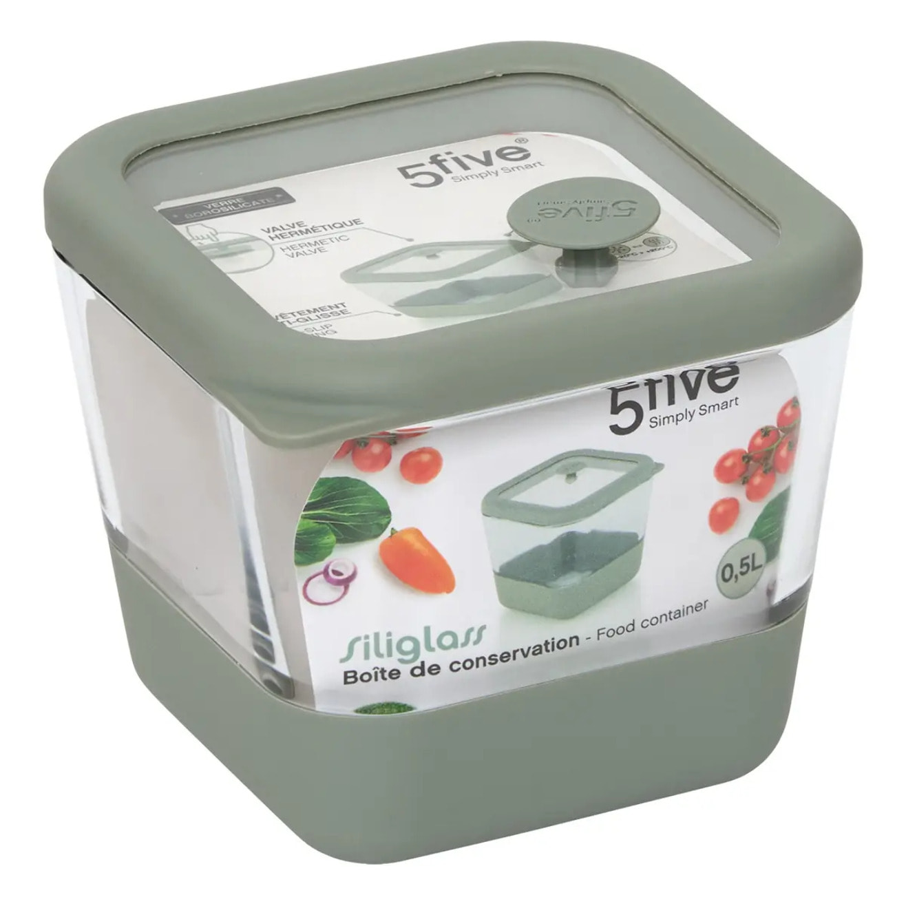 Boîte de conservation Siliglass carré 0,5L gris