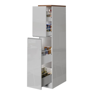 Dispensa da cucina Dcasiragh, Mobile multiuso, Armadio portaoggetti a 2 cassettoni, 100% Made in Italy, 30x60h165 cm, Bianco lucido e Rovere