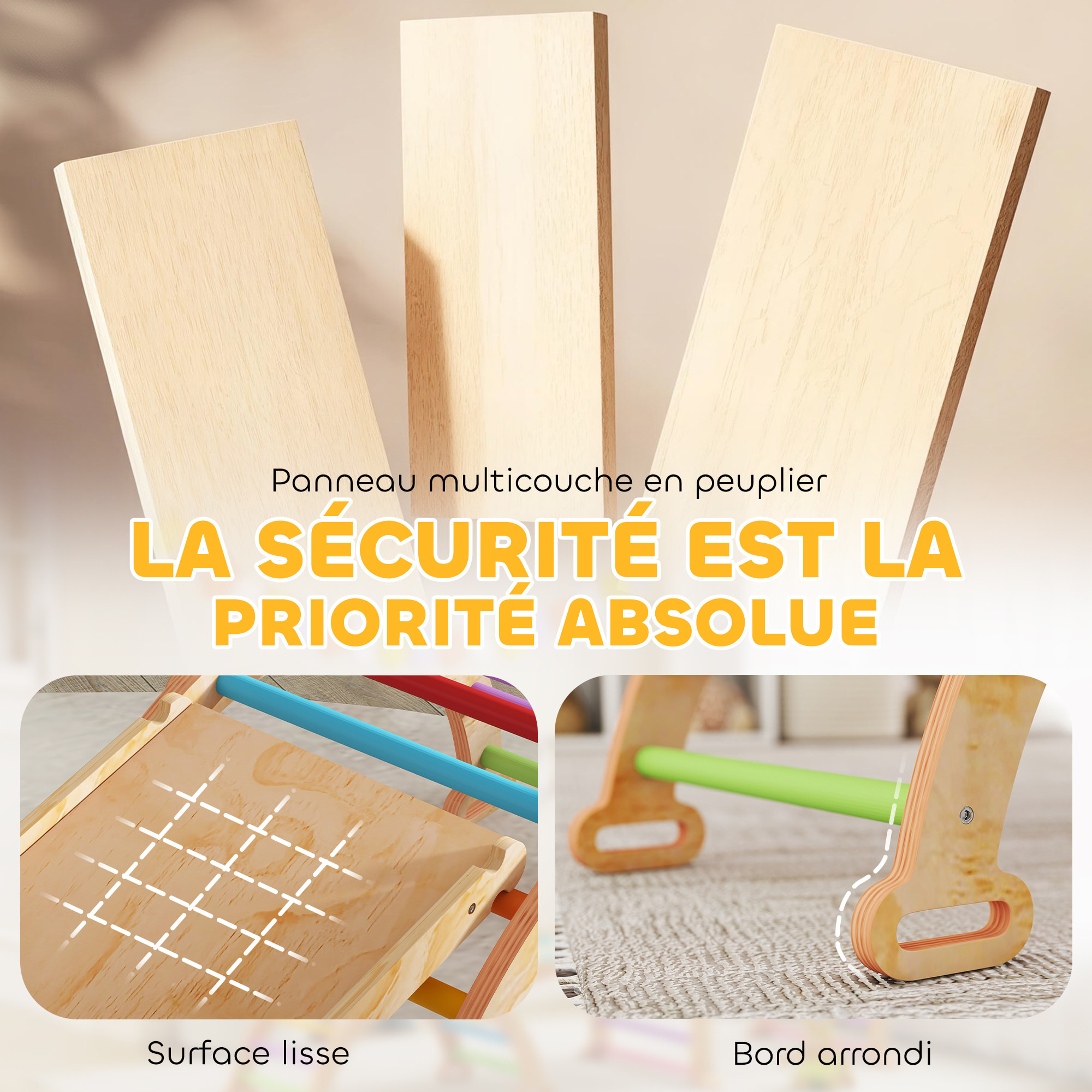 Triangle d'escalade enfant pliable 9 en 1 - aire de jeu enfant - bois naturel multicolore