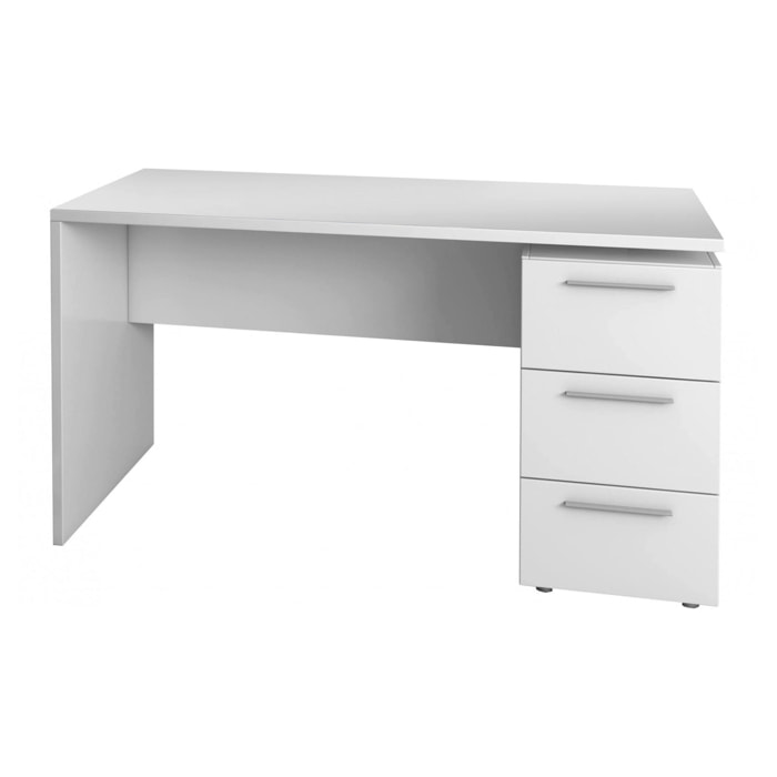 Scrivania Dallas, Scrittoio da ufficio moderno, Tavolo da studio con cassettiera a 2 cassetti e 1 anta, cm 138x60h74, Bianco