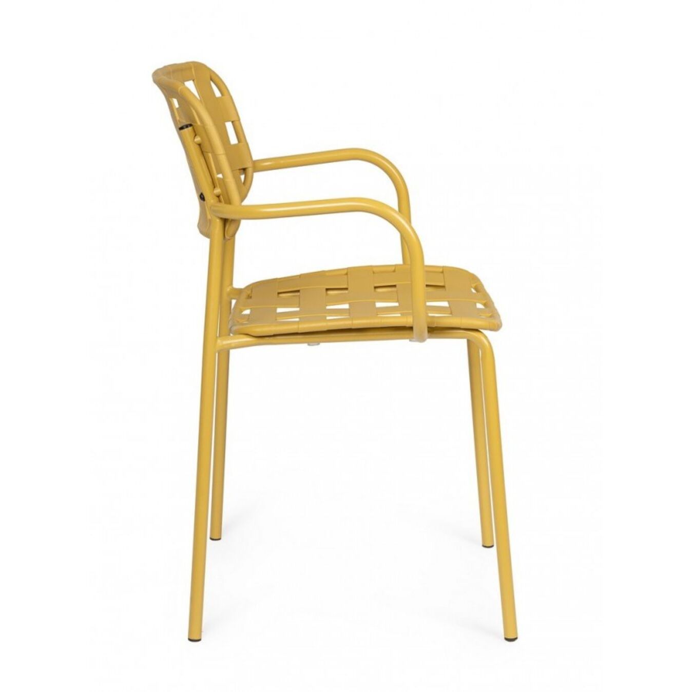 Set di 4 sedie CLOVER in polipropilene giallo e struttura acciaio, con braccioli