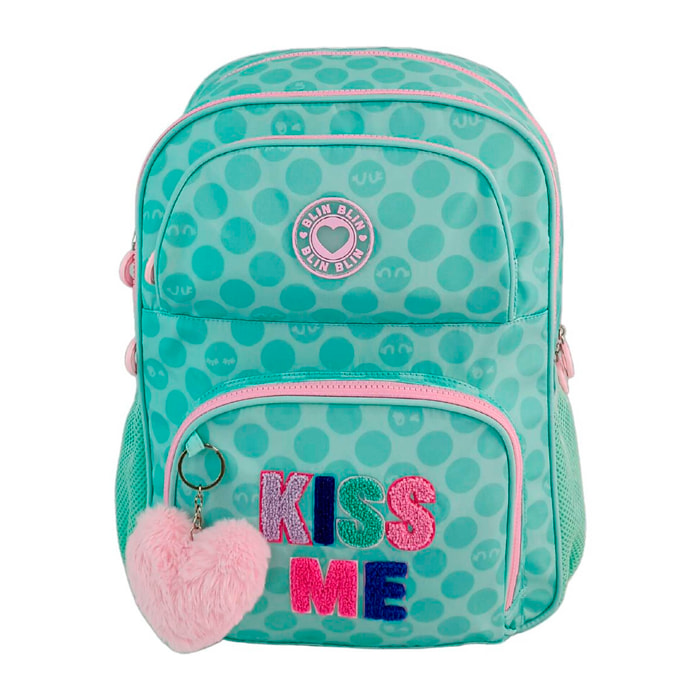 Mochila Primaria Blin Blin Kiss Me con doble compartimento adaptable a carro.