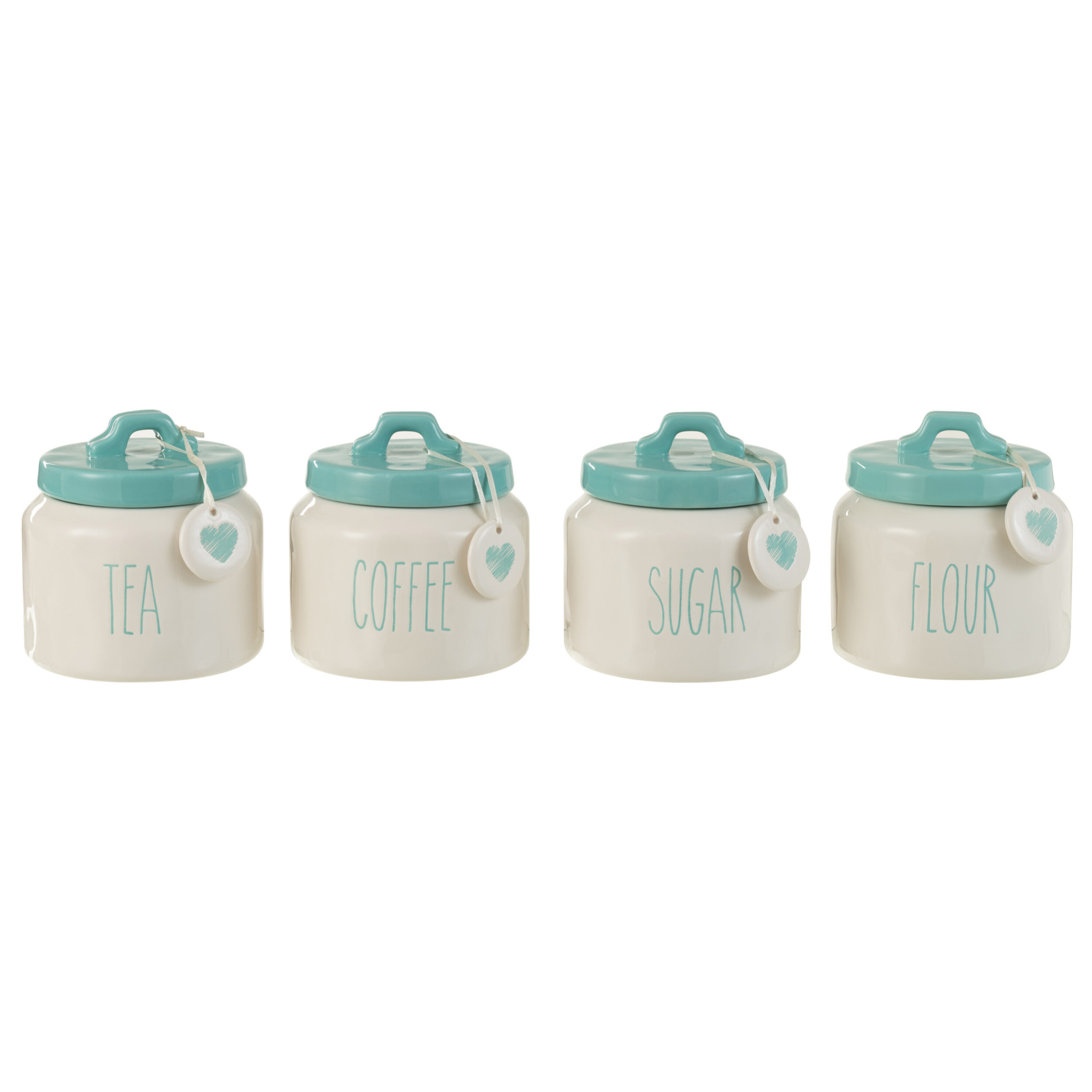 J-Line pot de conservation Farine/Sucre/Café/Thé - céramique - blanc/bleu - 4 pcs