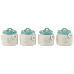 J-Line pot de conservation Farine/Sucre/Café/Thé - céramique - blanc/bleu - 4 pcs