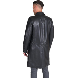 Cappotto in pelle nera lungo stile matrix nappa effetto liscio