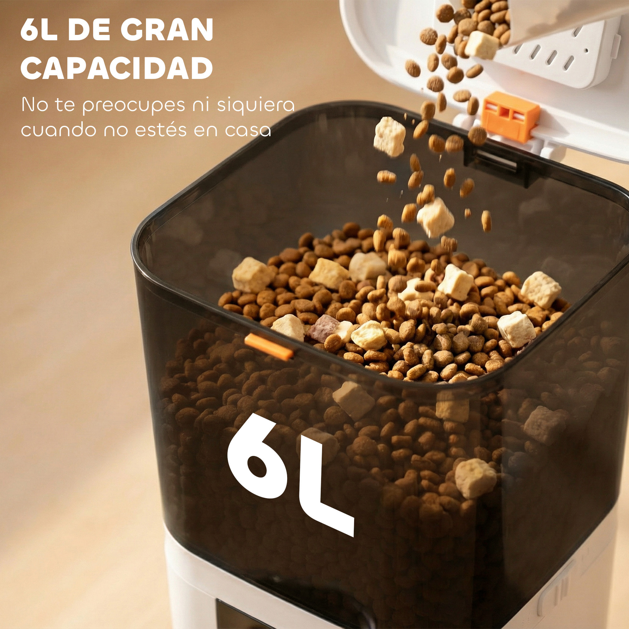 Comedero Automático 6L WiFi 2.4G, Dispensador de Comida para Gatos y Perros con Control App, 2 Cuencos, Programable 1-10 Comidas, Grabadora Voz 10s, 2 Fuentes de Alimentación, Fácil de Limpiar