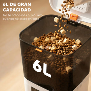 Comedero Automático 6L WiFi 2.4G, Dispensador de Comida para Gatos y Perros con Control App, 2 Cuencos, Programable 1-10 Comidas, Grabadora Voz 10s, 2 Fuentes de Alimentación, Fácil de Limpiar