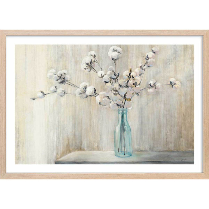 Affiche Bouquet et fleurs de coton Affiche + cadre en bois - Chêne