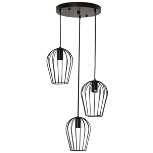 Lámpara Colgante Vintage Lámpara de Techo de Estilo Industrial 3 Portalámparas E27 Lámpara de Suspensión de Metal para Comedor Salón Ø38x133 cm Negro