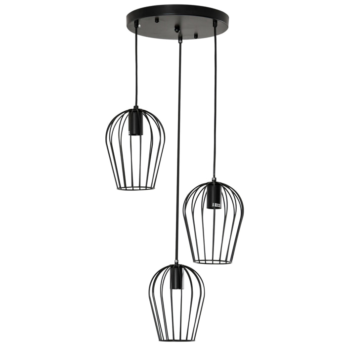 Lámpara Colgante Vintage Lámpara de Techo de Estilo Industrial 3 Portalámparas E27 Lámpara de Suspensión de Metal para Comedor Salón Ø38x133 cm Negro