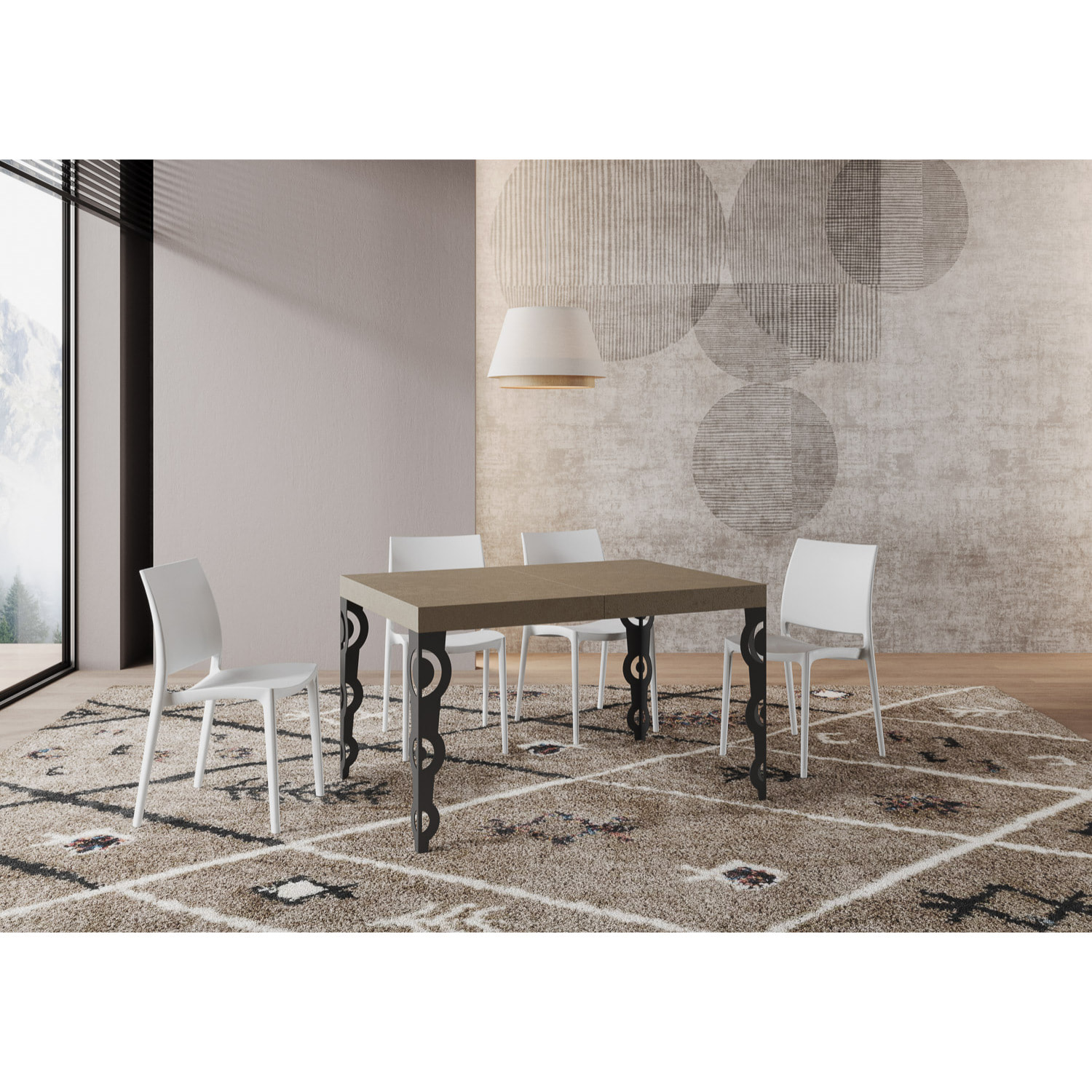 Table extensible 90x120/224 cm Karamay taupe pieds anthracite