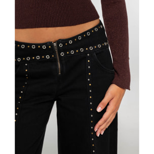 Pantalón vaquero ancho de tiro medio de mujer