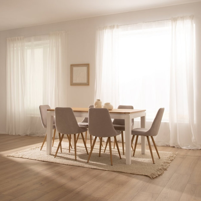 Table à manger extensible Vilna -bois massif de mindi et placage d'acacia-couleur blanc bergen/naturel 150 x 78 x 90 cm