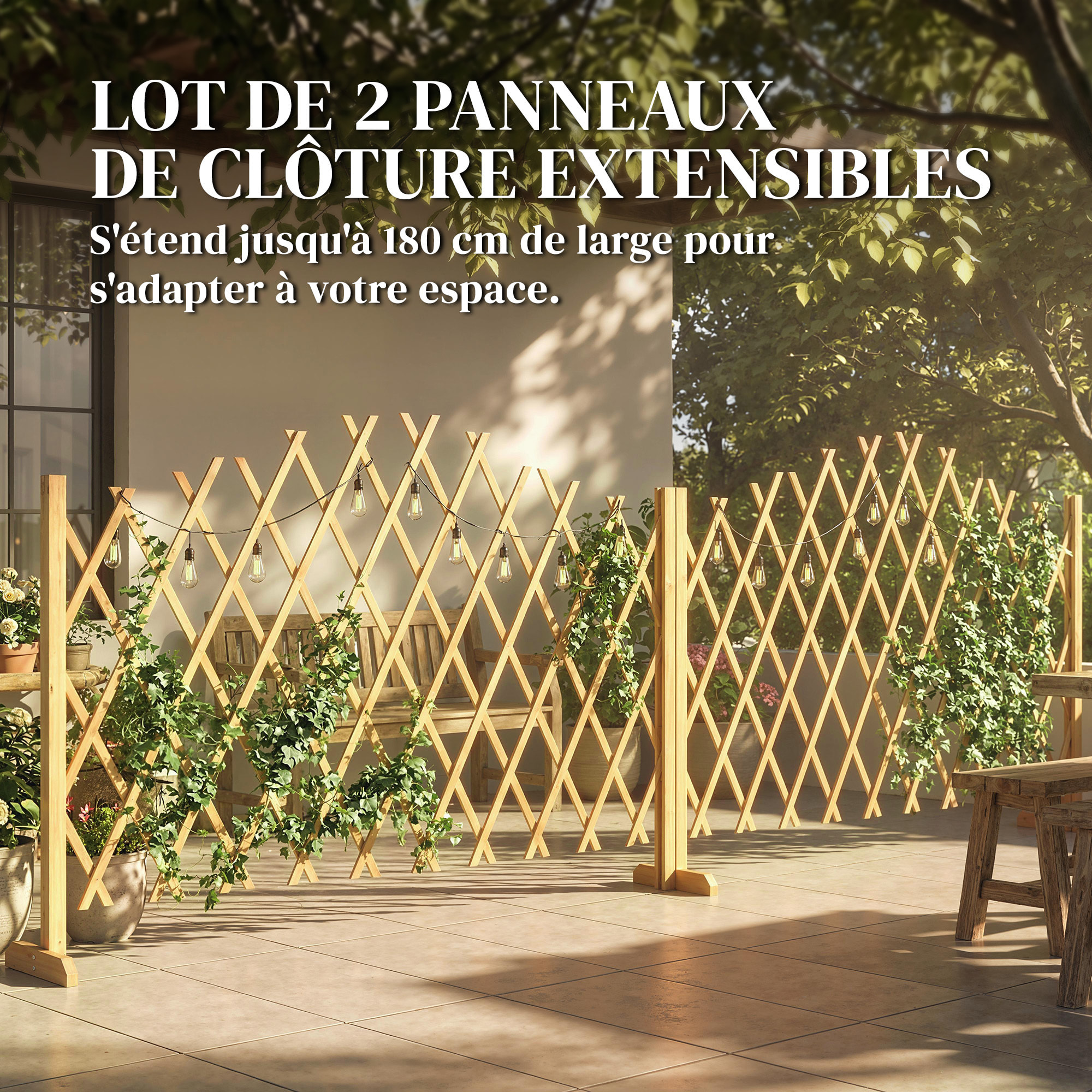 Lot de 2 barrières extensibles - 180x30x103cm - bois pré-huilé