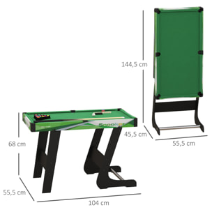 Mini table de billard pliable avec accessoires - dim. 104L x 55,5l x 68H cm - acier MDF noir vert