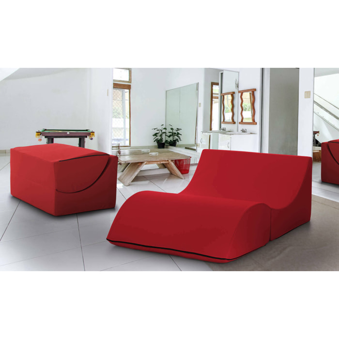 Letto pieghevole Annabella, Pouf trasformabile in letto matrimoniale, 100% Made in Italy, Pouf trasformabile in una chaise longue in ecopelle, Cm 100x200h70, Rosso