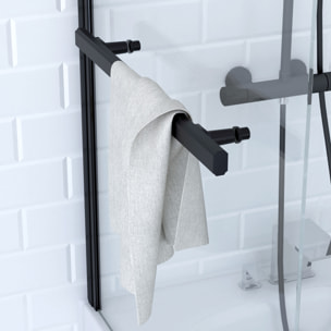 Pare baignoire Pivotant avec Porte-Serviette 85x150cm - Profilé Noir - Verre 6mm - TSHAPE DARK