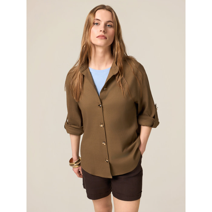Oltre - Chaqueta camisa mezcla de lino - Verde militare