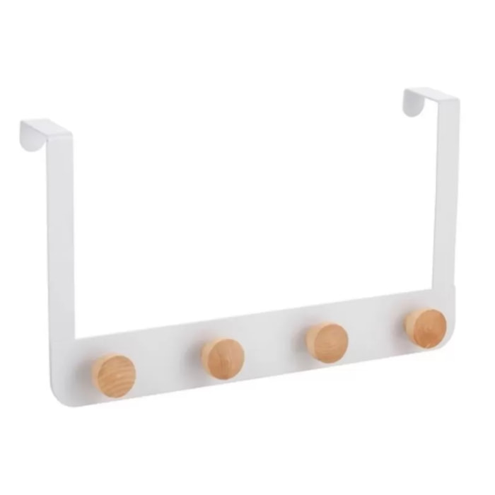 Porte manteaux 4 crochets NAYA Blanc & Bambou MSV