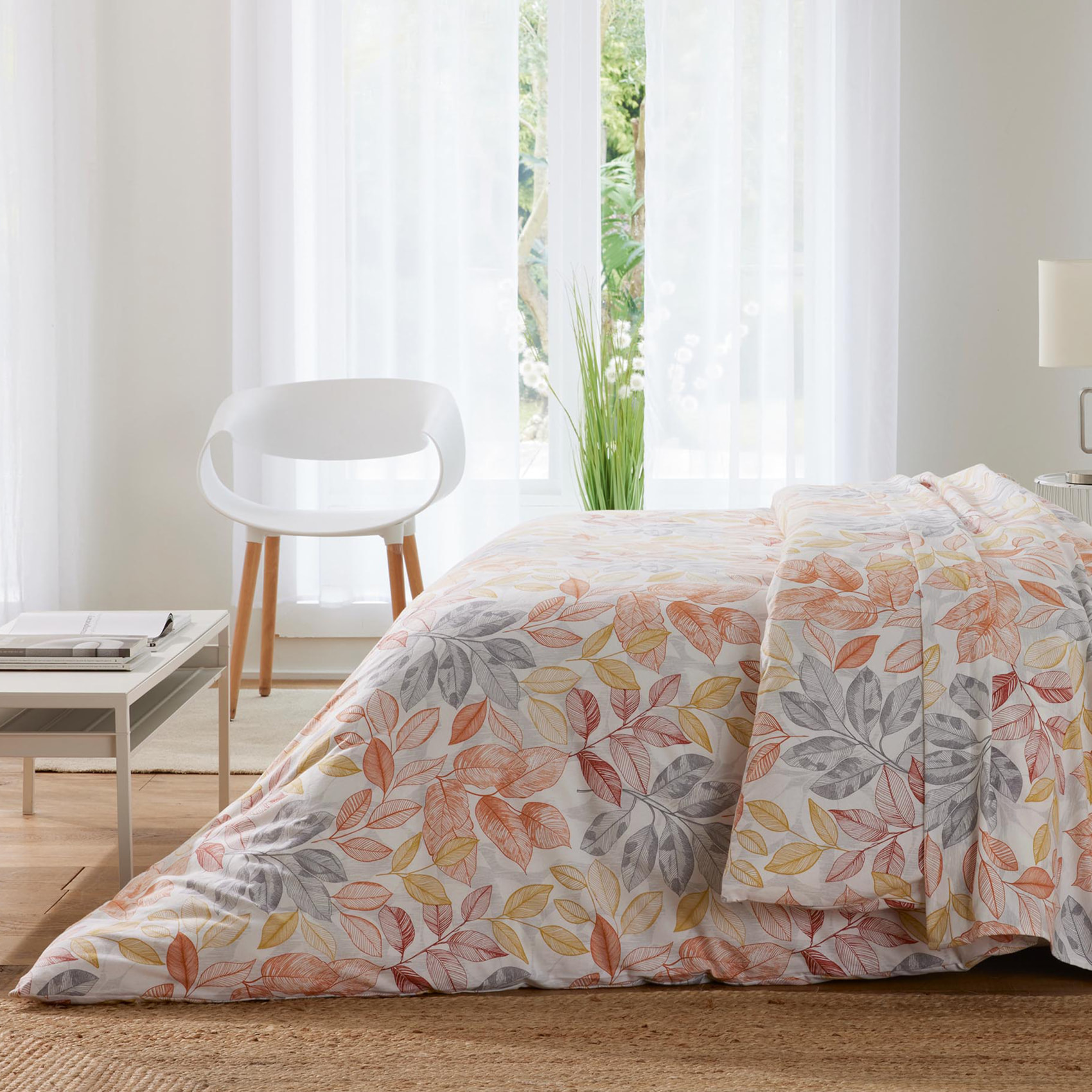 Parure de lit 3 pièces en flanelle feuille housse + taies - Orange