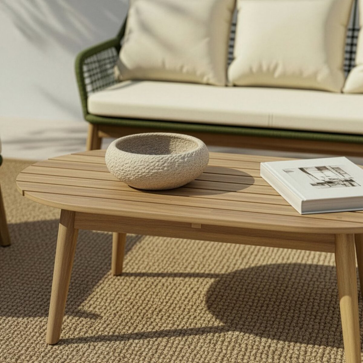 Ensemble de canapé, fauteuil et chaise de jardin Kairo -bois massif dacacia, corde et revêtement-couleur naturel 0 x 0 x 0 cm