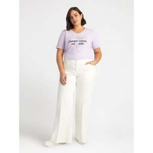Fiorella Rubino - Camiseta con escritura y flor. - Violeta