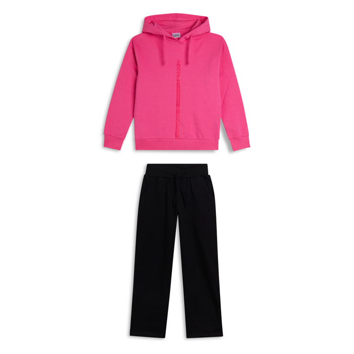 Tuta bicolore Bambina in french terry con cappuccio