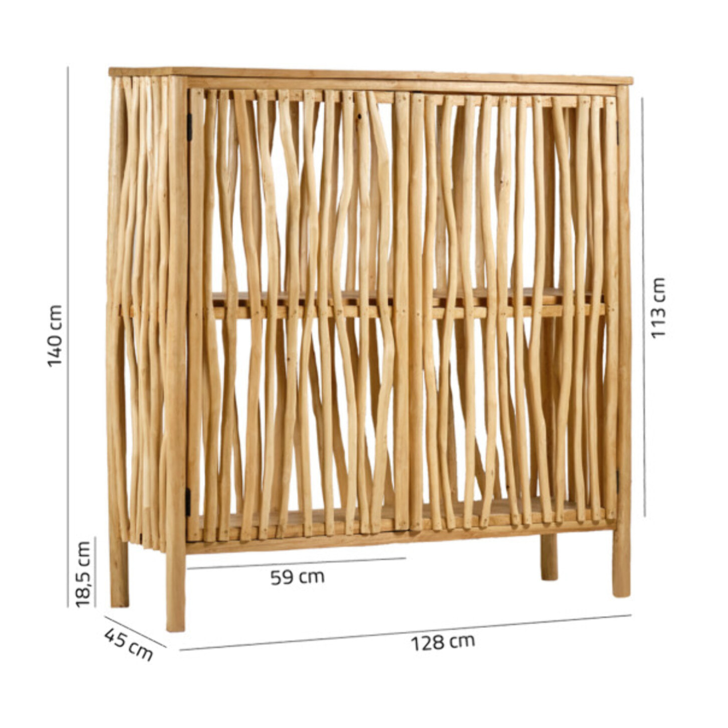 Armoire basse 2 portes en bois flotté et bois massif de teck - JESSIE