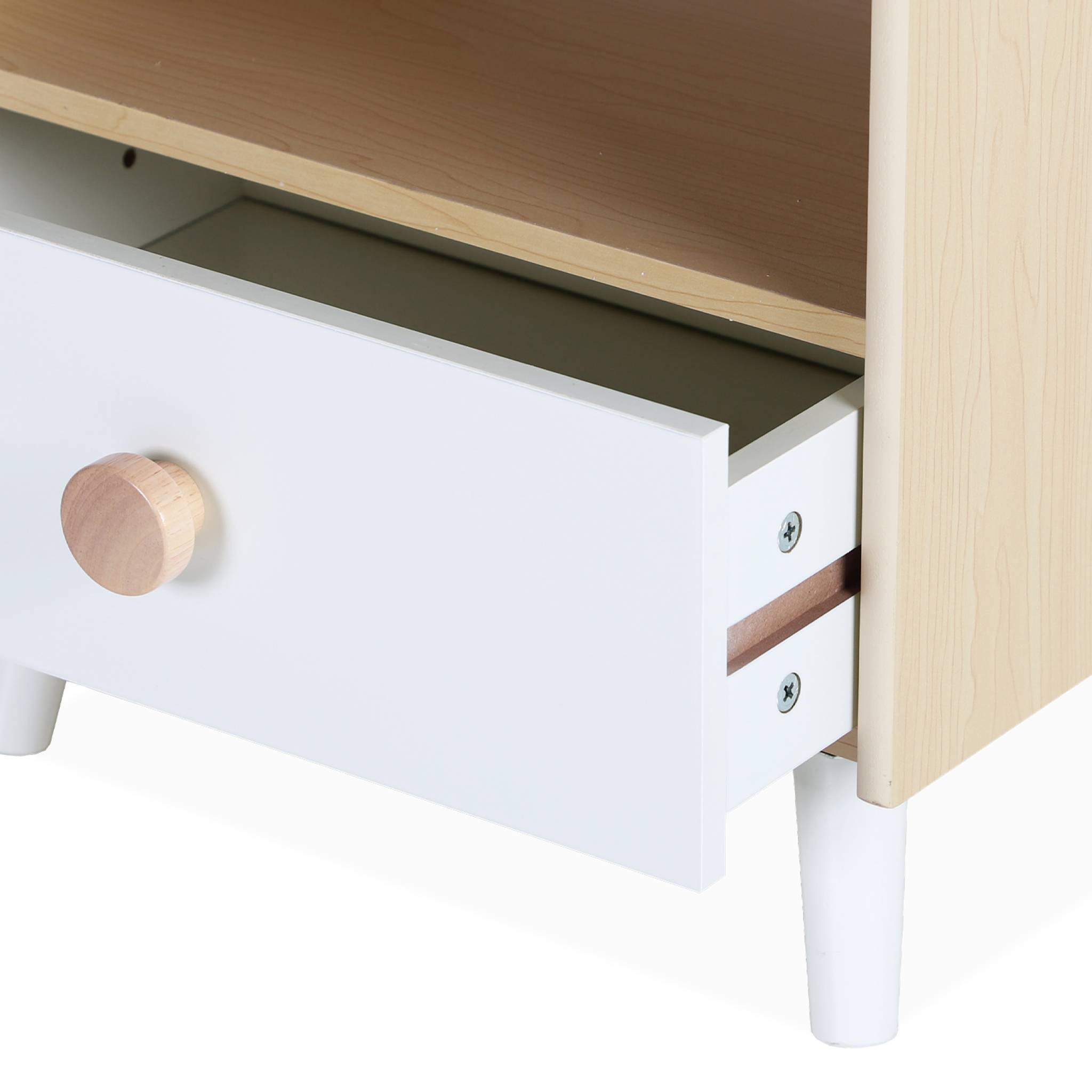 Table de chevet enfant effet bois. blanc. 1 tiroir